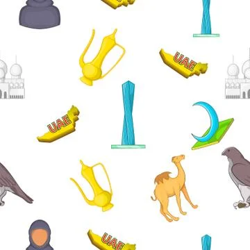 Tourism in UAE pattern, cartoon style Stock Illustration