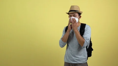 A tourism using a mask for protect an air toxic for travel around the world. Stock Footage 123777487