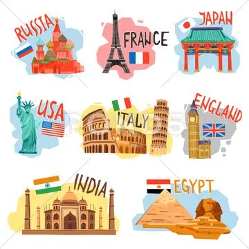 Tourism vacation travel flat pictograms set Stock Illustration