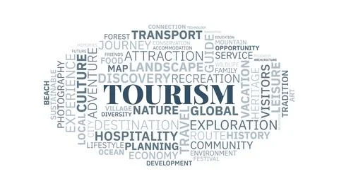 Tourism Word Cloud Vector Illustration for Travel Concept Stockillustratie