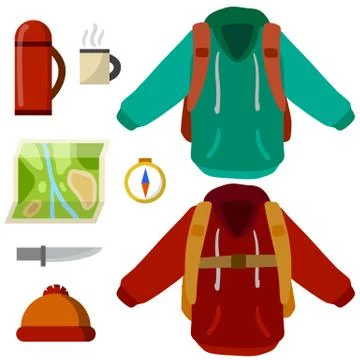Tourist activity. Set of flat items for campaign. Stock Illustration