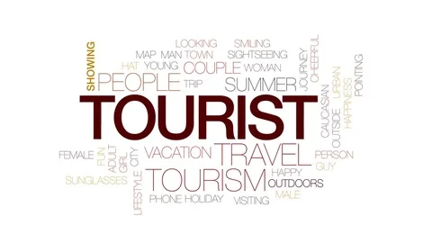 Tourist animated word cloud, text design animation. Kinetic typography. Stock Footage 75764082