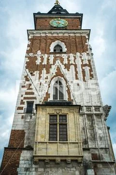 Tourist architectural attractions in the historical square of Krakow Stock Photos