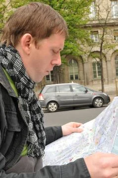 Tourist with auto map Stock Photos