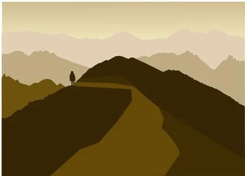 Tourist on the background of mountains Stock Illustration