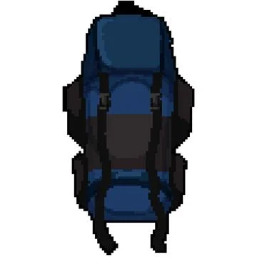 Tourist backpack camp pixel art vector illustration Stock Illustration
