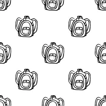 Tourist backpack engraving vector illustration. Seamless pattern 库存插图
