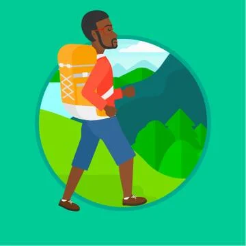 Tourist with backpack hiking vector illustration Stock Illustration