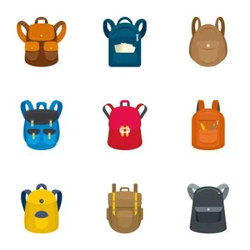 Tourist backpack icon set, flat style Stockillustratie