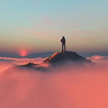 Tourist with backpack on the mountain Illustrazione stock