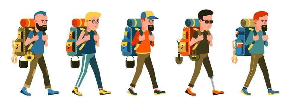 Tourist with backpack set Illustrazione stock