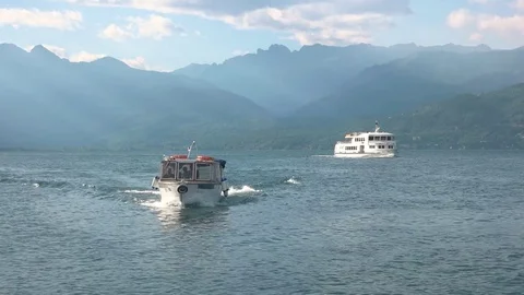 Tourist boats on lake Maggiore. Stock Footage