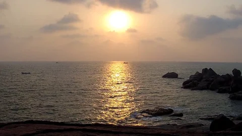 Tourist boats at the South Goa sunset tour. Palolem beach, India Stock Footage