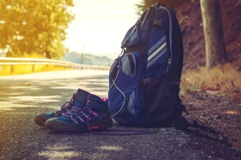 Tourist boots backpack Stock Photos
