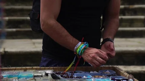 Tourist buying in shop on the street, Salvador, Brazil Stock Footage