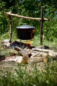 Tourist campfire. Stock Photos