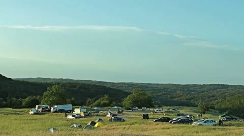 Tourist camping in the mountain field. Video stock 46441276