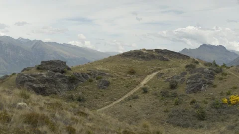Tourist climbing up the mountain Stock Footage 95012996