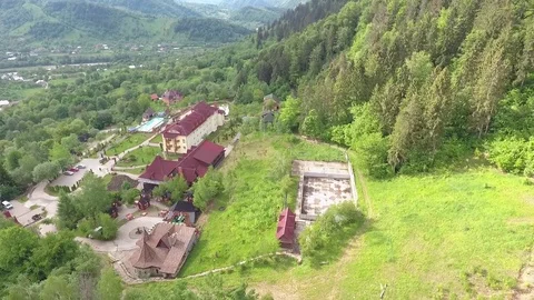 Tourist Complex in Mountains Near the Forest Stock Footage 80316649