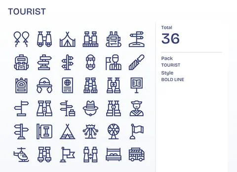 Tourist Comprehensive Vector Bundle with 36 Display Perfect Bold Line High .. Stock Illustration