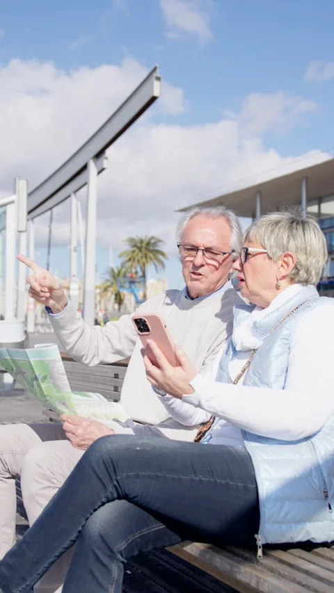 Tourist couple using phone application. Stock Footage 271611382