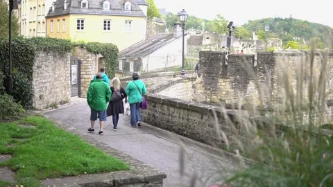 Tourist exploring the Casemates du Bock, slow motion Видео 159286920