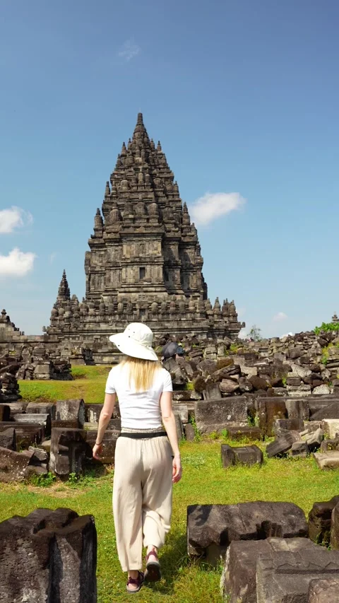 Tourist exploring Prambanan temple in Java, Indonesia Stock-Footage 316804415