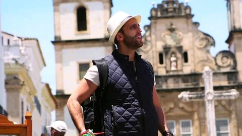 Tourist finding a location on his mobile phone Stock Footage 80736646