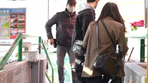 Tourist get ride on boat excursion, Tai O, Lantau Island, Hong Kong Stock Footage 232822365