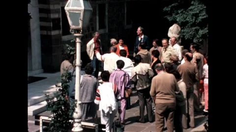 Tourist Group in Front of Building Stock Footage 278100882