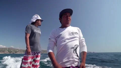 Tourist guide explain tourists about the whales Stock Footage 147306415