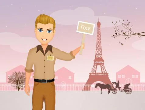 Tourist guide in Paris Иллюстрация