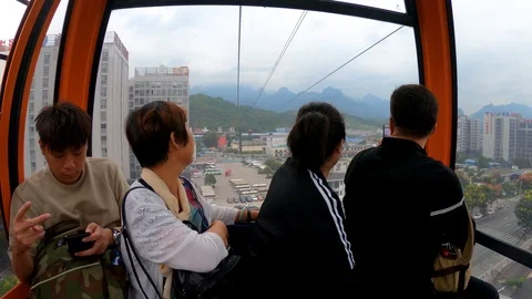  tourist inside cabin cable car heading to Tianmen Mountain Stock Footage 119092527