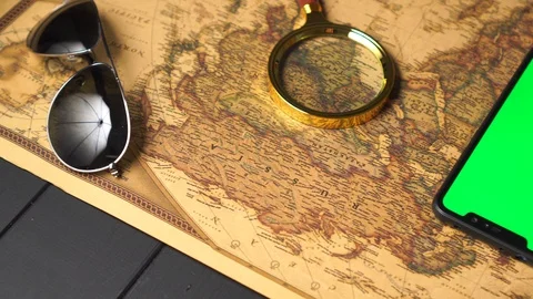 Tourist items are on the world map. Stock Footage 127053638