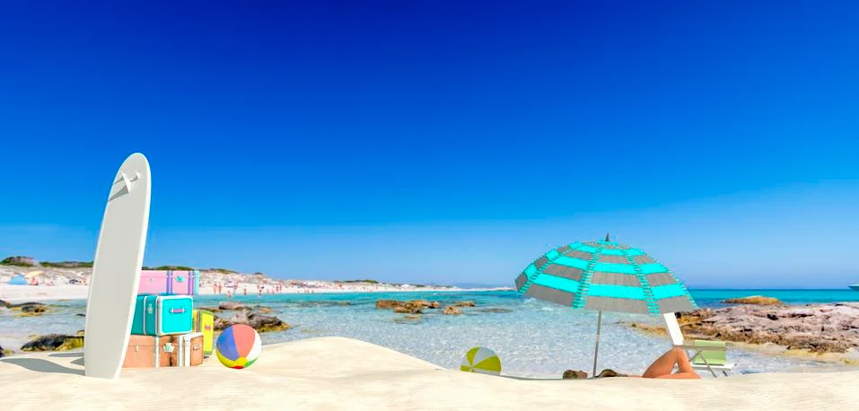 Tourist items on a beach Stock Illustration