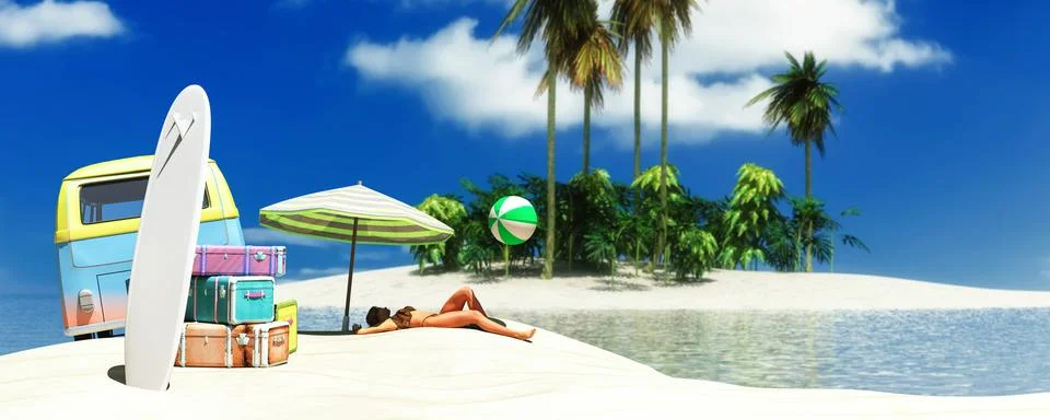 Tourist items on a beach Stock Illustration