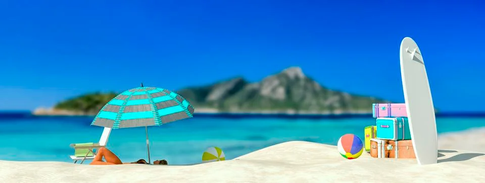 Tourist items on a beach Stock Illustration