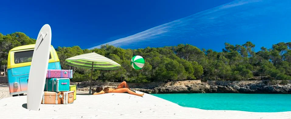Tourist items on a beach Stock Illustration