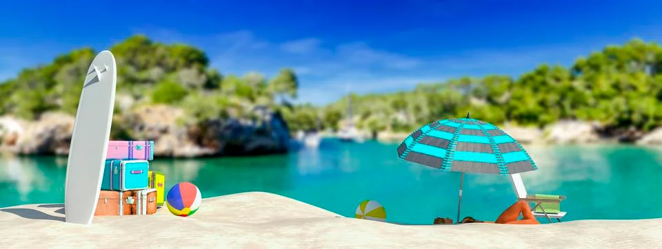 Tourist items on a beach Stock Illustration