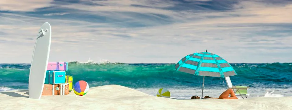 Tourist items on a beach Stock Illustration