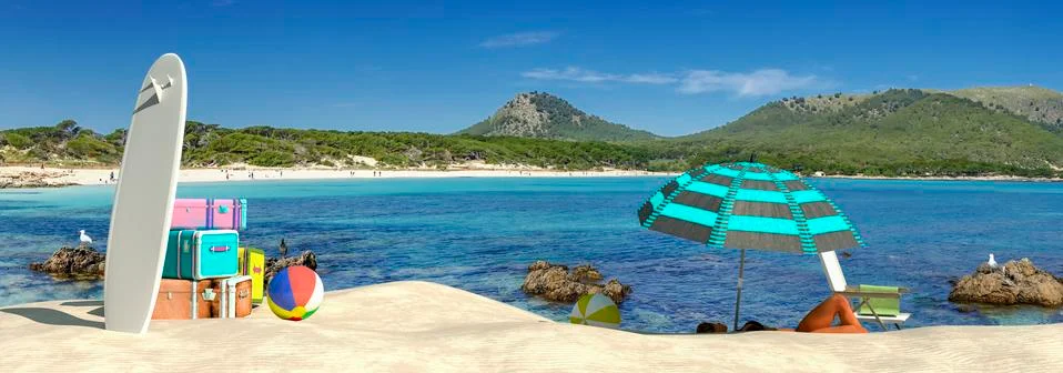 Tourist items on a beach Stock Illustration