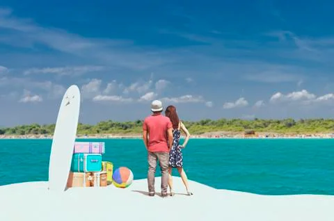 Tourist items on a beach Stock Illustration
