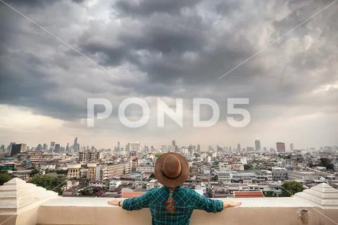 Tourist looking at Bangkok City panorama Stock Photos
