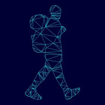 Tourist low poly triangulation triangulated polygonal electric cyan blue vibr Stock Illustration