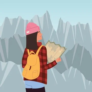 Tourist with map landscape Stock Illustration