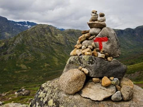 Tourist mark in the mountains Stock Photos