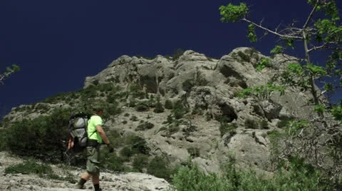 Tourist in mountains Stock Footage 24820711