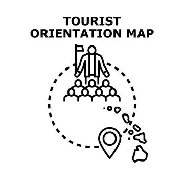 Tourist orientation map with group and guide Ilustración de archivo