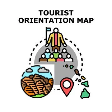 Tourist orientation map with group and guide Illustration