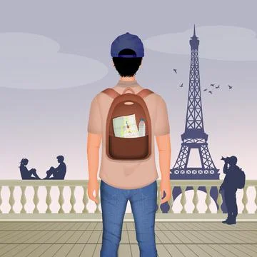 Tourist in Paris Stock Illustration